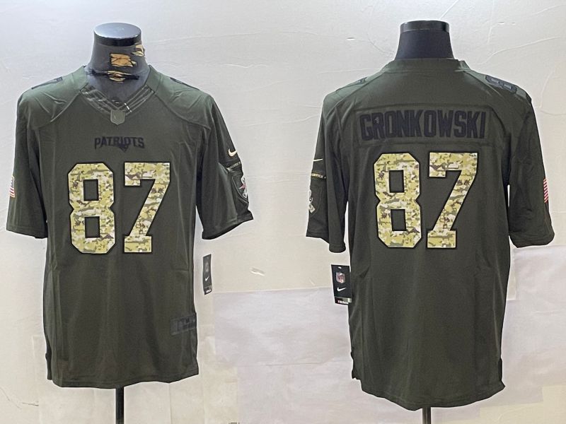 Men New England Patriots #87 Gronkowski Green 2024 Nike Olive Salute To Service Limited NFL Jersey style 1->new england patriots->NFL Jersey